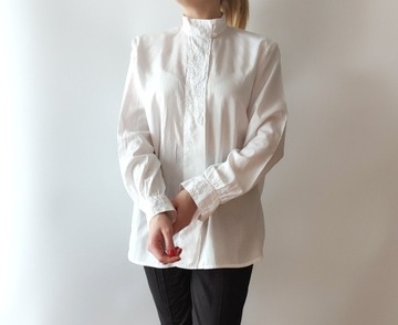 Biała koszula elegancka retro folk 42 XL 40 L bawełna koronka ludowa