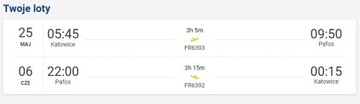 3 Bilety lotnicze Ryanair Cypr z Katowic z bag20kg