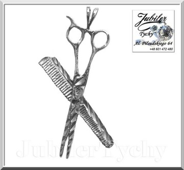 Nożyczki fryzjerskie z grzebieniem grzebień srebro