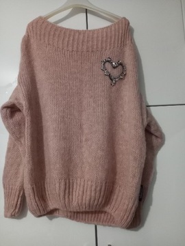 Sweter minouu puder róż serce
