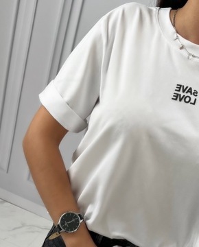 T-shirt koszulka bawełniana SAVE LOVE biały