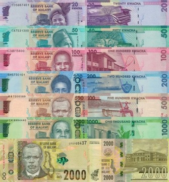 Malawi - set 7 banknotes 20 50 100 200 500 1000 20