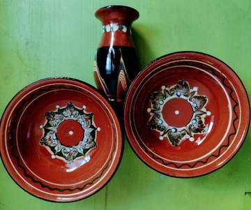 Zestaw Miski wazon ceramika PRL Bułgaria vintage 