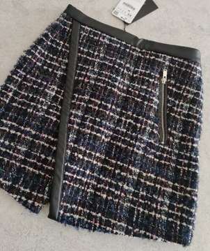 Zara mini tweed ciepła kieszeń zamek boucle XS 