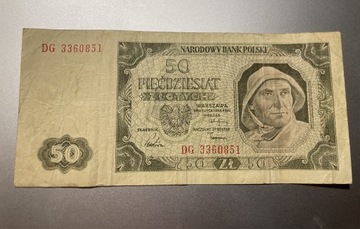 Banknot kolekcjonerski 50 zł 1948 rok