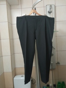 Spodnie garniturowe eleganckie męskie szare w kant, nowe rozmiar XXL