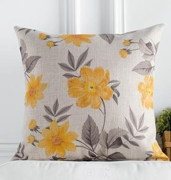 poszewka na poduszkę żółta lniana w kwiatki 45x45