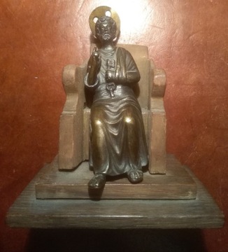 Przedwojenna figurka św. Piotr mosiądz 
