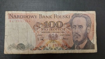 Banknot 100 zł z 1988r, Seria RL