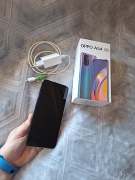 Oppo A54 5g telefon smartfon fioletowo niebieski ładowarka