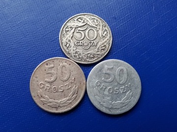 50 groszy x3 - 1923r, 1949r MN i Aluminium