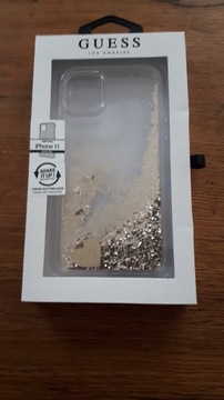 Etui iPhone 11 Guess Liquid Glitter 4G Logo złoty 