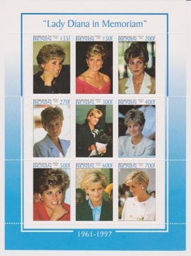 Lady Diana in Memoriam Benin bloczek 9 znaczków