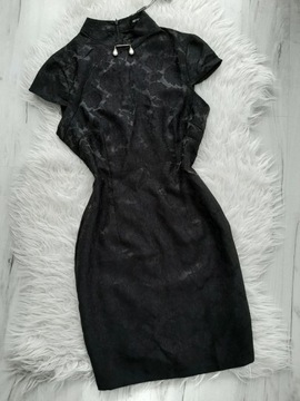 PLT czarna sukienka haftowane kwiaty XS 34