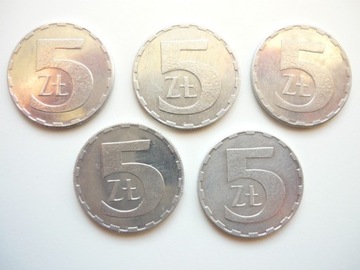 5zł z 1989r,AL,piękny stan,5szt.