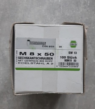 Śruby sześciokątne M8x50 nierdzewne A2 933. 100szt