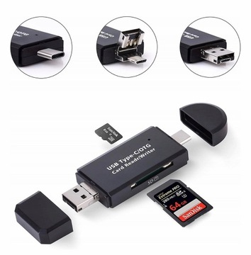 3w1 Czytnik kart SD microSD USB USB-C Micro USB ad