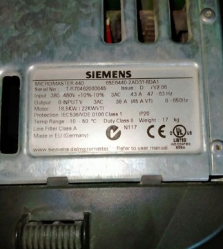 Falownik Siemens Micromaster 440 18 kW 380 - 480V