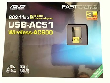 Dwuzakresowy bezprzewodowy adapter Asus Wi-Fi USB AC51 AC600 5G