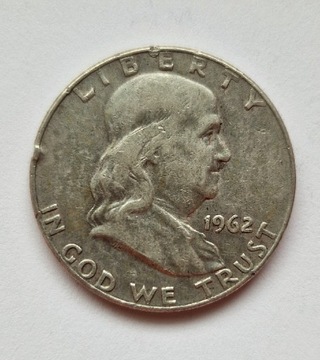 USA, Franklin Half Dollar - 50 centów, 1962 Ag 900