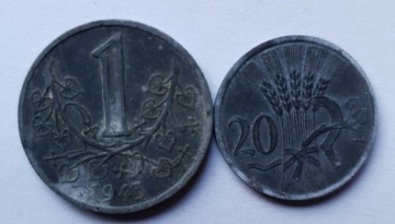 1 korona + 20 halerzy 1943, Czechy i Morawy,  Zn