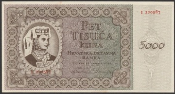 Chorwacja 5000 kuna ( kun ) 1943 - stan UNC -