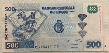 banknot, 500 francs, Congo, Kongo, r. 2002