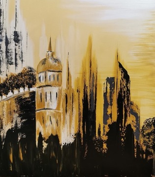 Miasto złotego blasku. Obraz nowoczesny 90 x 80 