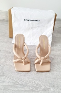 Nowe beżowe klapki Karen Millen 36 skóra naturalna