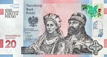 20 zł BANKNOT 1050 ROCZNICA CHRZTU POLSKI + FOLDER