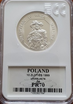 10 zł. Władysław IV Waza półpostać  1999  Gcn pr70