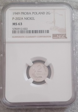 2 GROSZE 1949 PRÓBA NIKIEL NGC MS63
