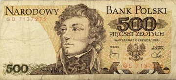 Banknot 500 zł 1982 r.