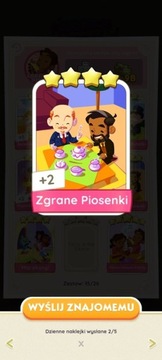 Monopoly go ZGRANE PIOSENKI Naklejka Karta 4* set 15