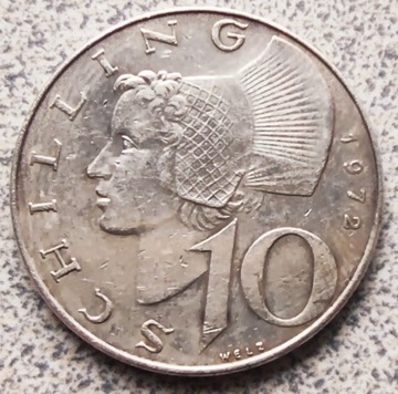 Austria 10 szylingów 1972r.  srebro