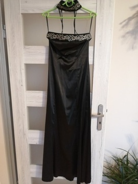 Sukienka elegancka długa czarna satyna MONA 38