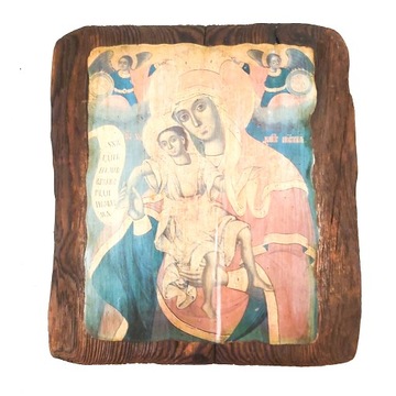 Stara ikona na desce Matka Boża z Dzieciątkiem