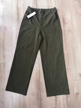 Zara szerokie spodnie wide leg khaki L