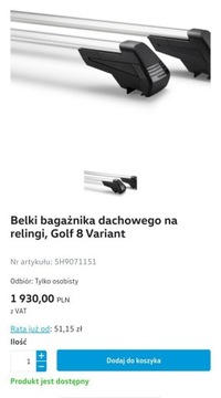 Bagażnik dachowy vw golf 8 kombi na relingi ory