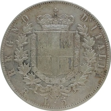 Włochy 5 lire 1878, Ag KM#8.4