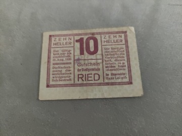 10 Heller 1920 Ried Austria 