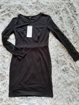 Nowa mała czarna sukienka koronka S/36
