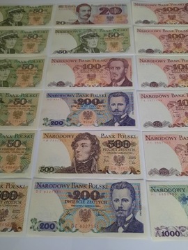 289N' 18 BANKNOTÓW PRL UNC OD 20  DO 1000 ZŁOTYCH 