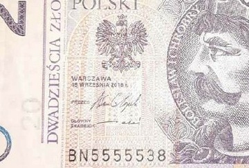 20zł BN 55555 XX POWTARZAJĄCE NUMERY JAK NOWY NEGO