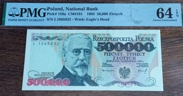 500.000 złotych 1993 - L - PMG 64 EPQ