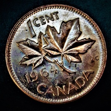 1  CENT---1964-- CANADA--KOLOR. CZERWONY.