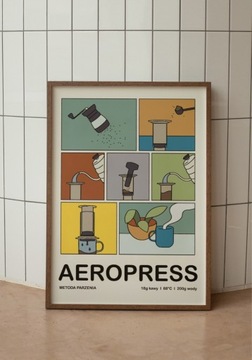 Plakat „Aeropress” jasny, kawa - grafika A2 retro