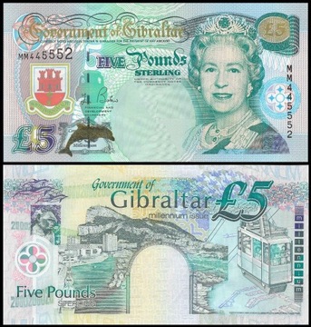 * GIBRALTAR 5 funtów 2000 P-29 stan UNC