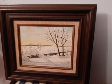 Obraz  olejny malowany na płótnie Krajobraz Zimowy