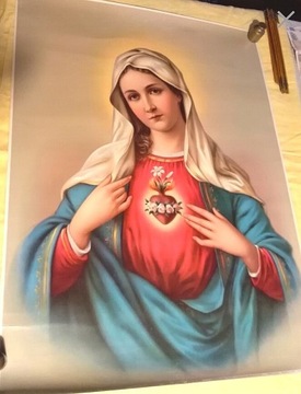 Serce Matki Boskiej przedwojenny oleodruk duży 